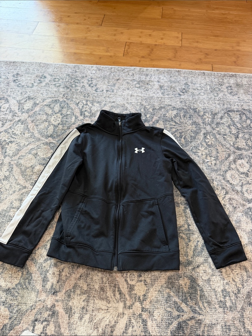 Under Armour Black Track Jacket with White Sleeve Stripes